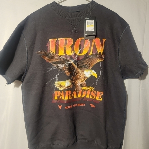 Under Armour Mens Project Rock Iron Paradise Cutoff Sweatshirt 1367037-010 Med